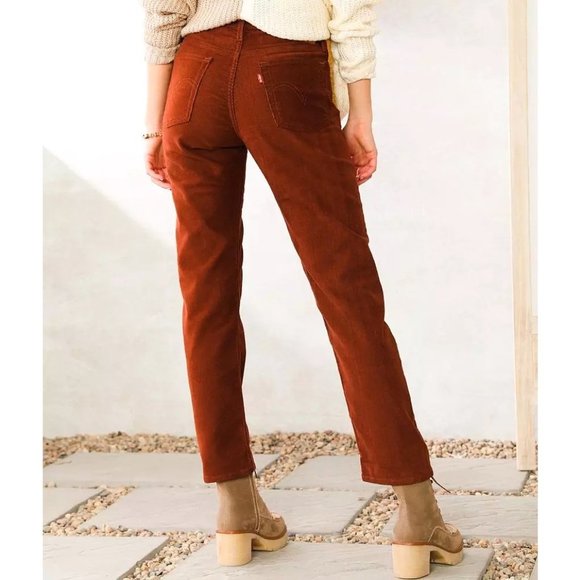 Levi's Premium Wedgie Straight Corduroy Cherry Mahogany Brown Pants - Picture 9 of 14